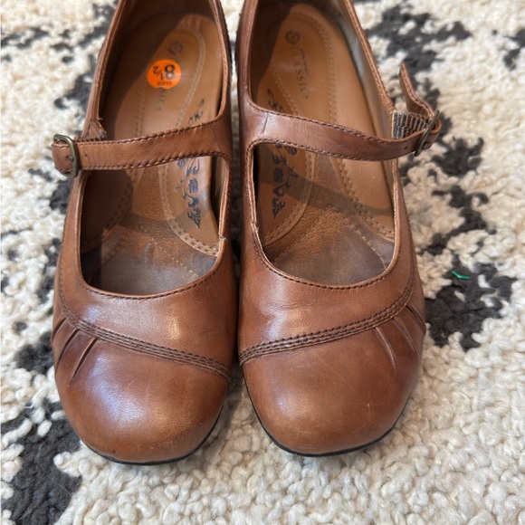 Earth Spirit Shoes - Earth Spirit Tan Leather Mary Jane Comfort Block Heels Size 8 1/2